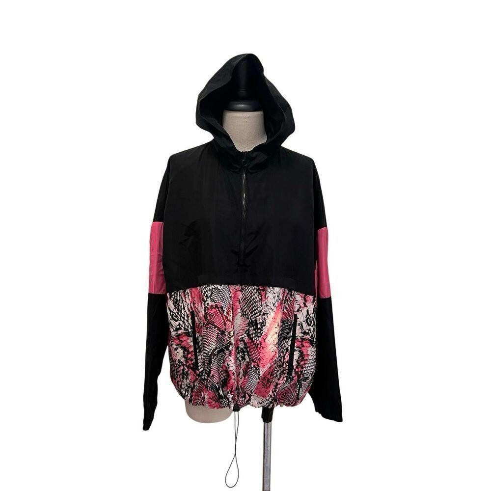 Cato Est. 1946 Active Women's Zip-up Hooded Windbreaker Jacket Pink Black XL NWT